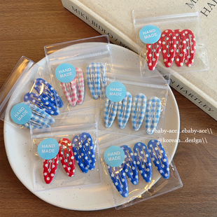 新可爱波点刘海夹女童侧边碎发BB夹套装 撞色格子水滴发夹边夹 韩版