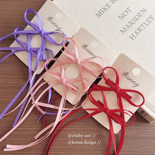 韩国双层红色蝴蝶结发夹头饰女童甜美可爱彩色飘带双马尾发夹对夹