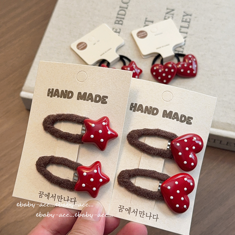 儿童红色波点爱心五星星发夹侧边碎发BB夹发卡刘海夹马尾头绳发圈