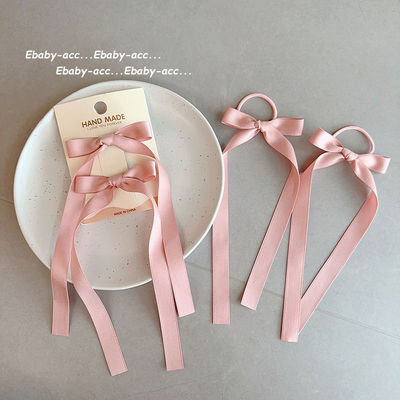 高颜值儿童发夹长飘带缎带蝴蝶结发饰女宝不伤发头绳马尾洋气发圈