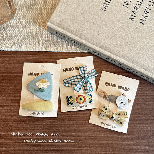 韩儿童布艺发夹侧边碎发不伤发BB夹耳后夹女宝蝴蝶结碎花洋气发饰