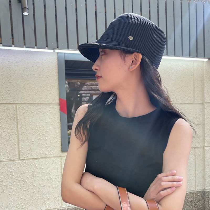 休闲风草编棒球帽 防晒大檐卷边遮阳帽韩版白色鸭舌帽女夏季薄款