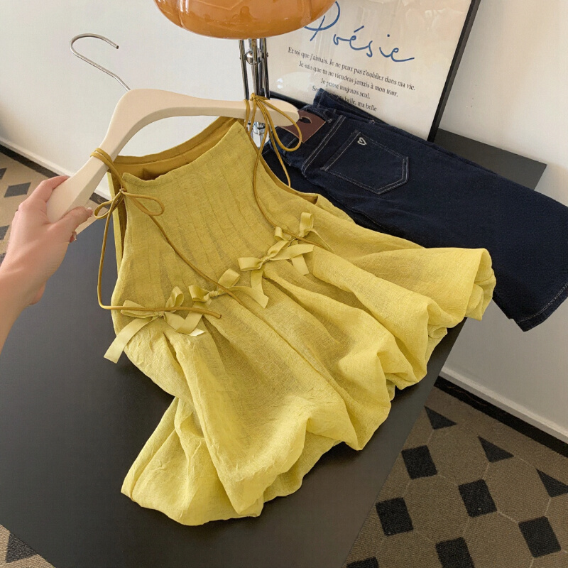 芥末黄蝴蝶结吊带背心