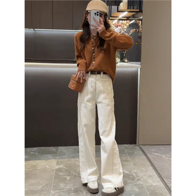 针织毛衣牛仔阔腿裤两件套装