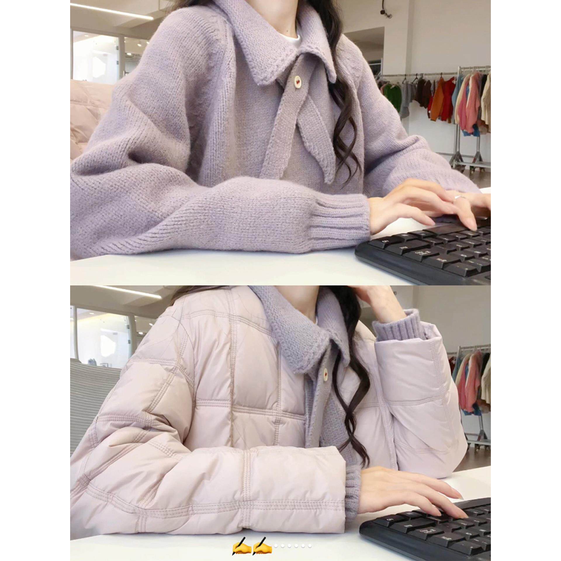 韩系慵懒紫色翻领针织衫