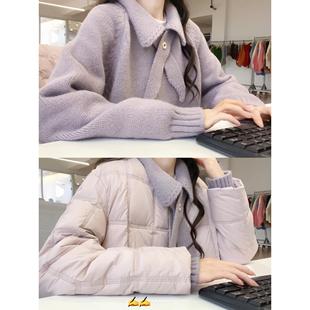 紫色翻领针织衫毛衣女款2025新款冬季加厚韩系慵懒高级感软糯上衣