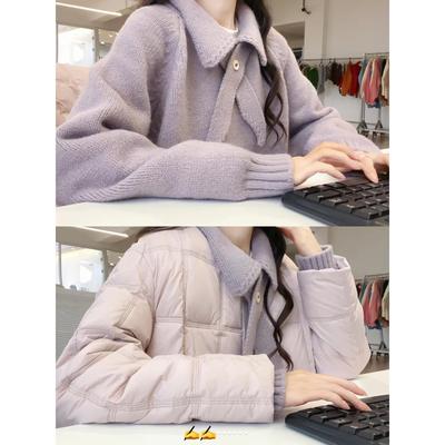 韩系慵懒紫色翻领针织衫