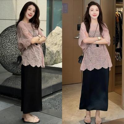 镂空上衣醋酸半身裙套装