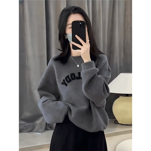 美式灰色卫衣女款2025新款爆款秋冬百搭时尚洋气宽松短款外套上衣