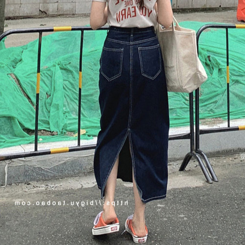 中长裙A字通勤型深蓝色牛仔