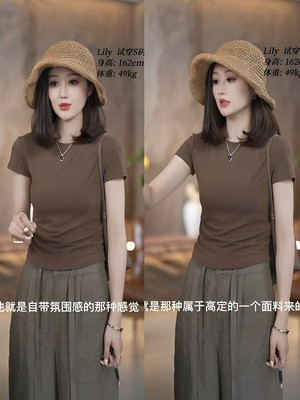 欧美极简风纯色短袖t恤女