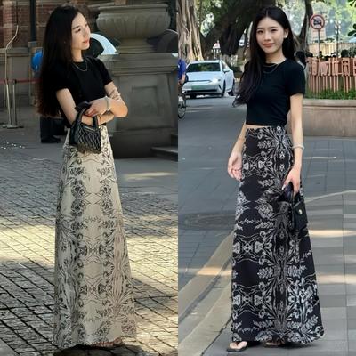 遮跨显瘦水墨花半身裙