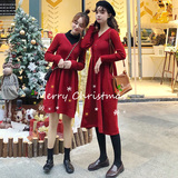 Váy nữ 2018 phiên bản Hàn Quốc khí chất eo cao hoa sen hoang dã đèn lồng dài tay mùa thu sinh viên đan yếm váy