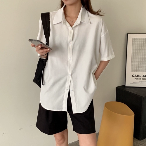 Летняя тонкая базовая рубашка, короткий рукав, французский стиль