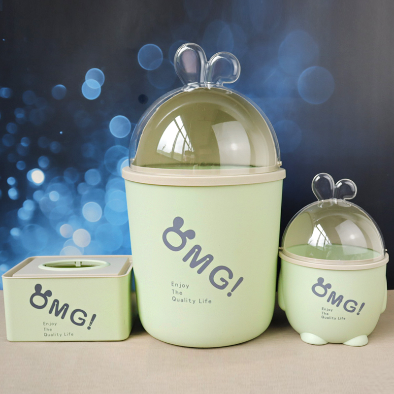 家用垃圾桶创意三件套客厅厨房卧室桌面摇盖大容量可爱纸篓卫生桶