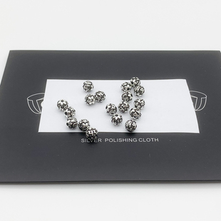 纯银DIY手串银珠六字真言做旧复古款6mm串珠简约时尚送女朋友礼物