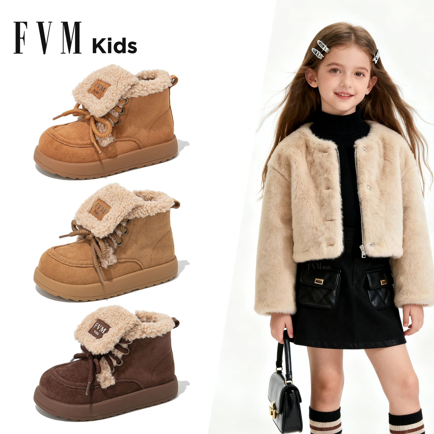 F．V．M．Kids女童毛绒雪地靴