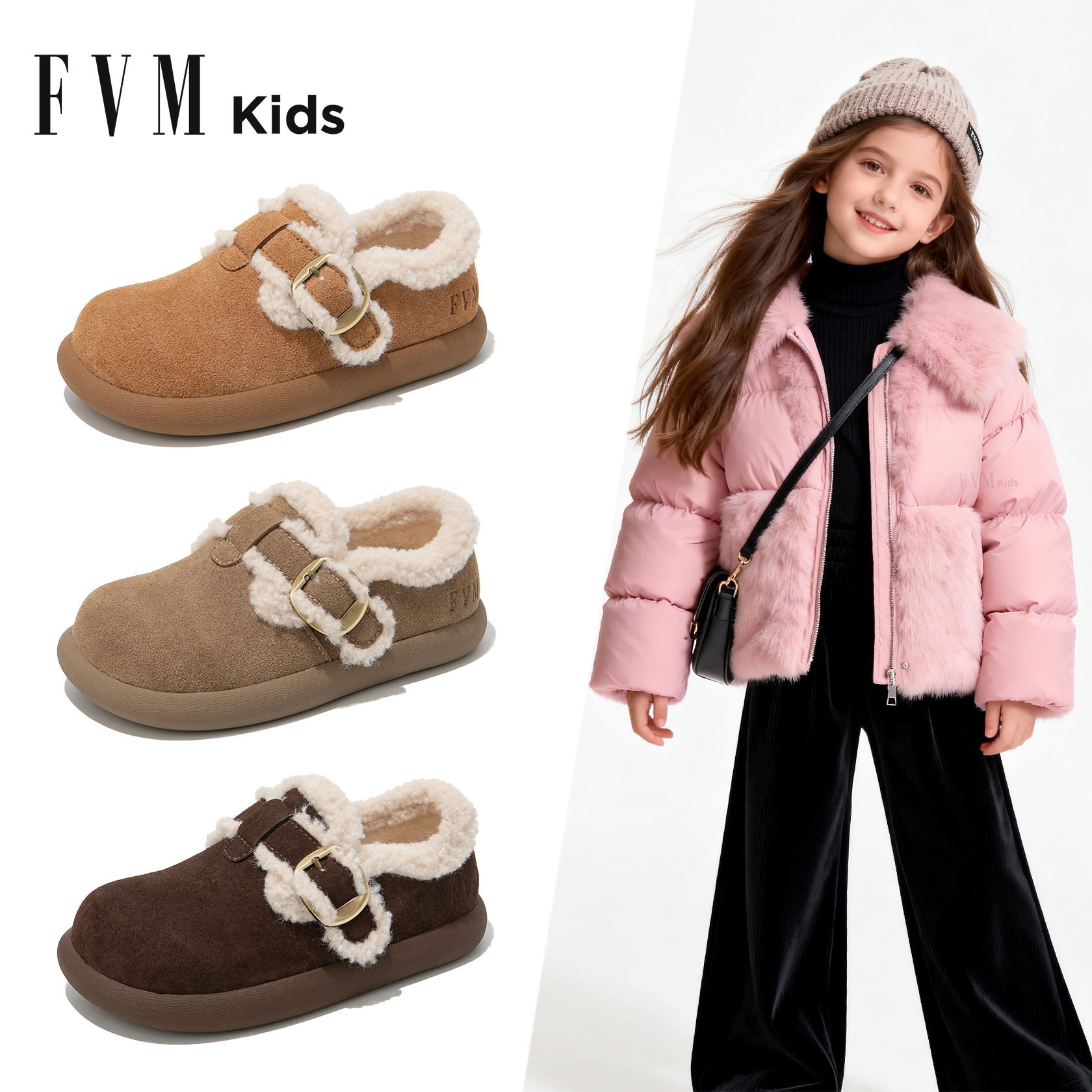 F．V．M．Kids女童加绒勃肯鞋