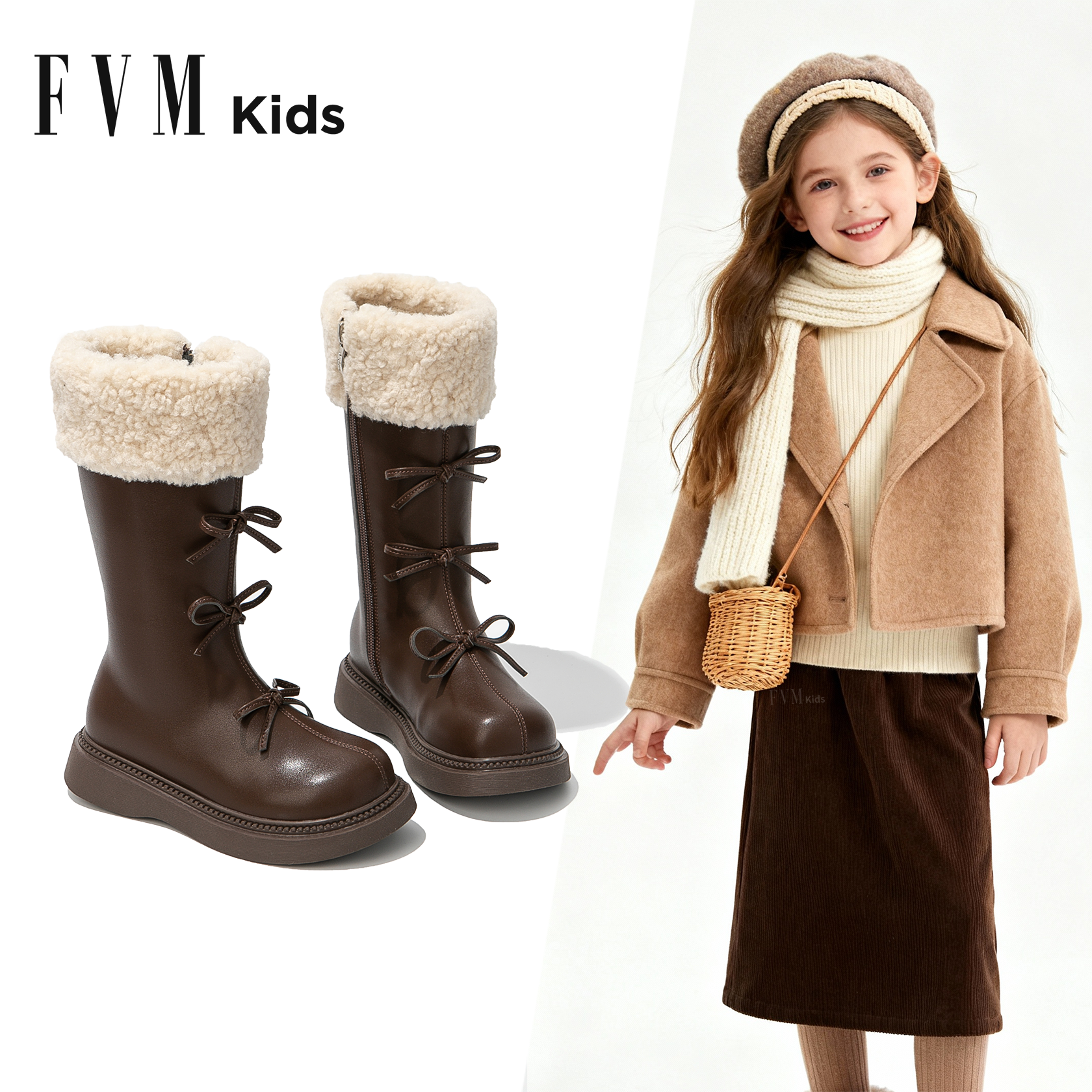 FVM儿童靴子2025新款冬季皮靴