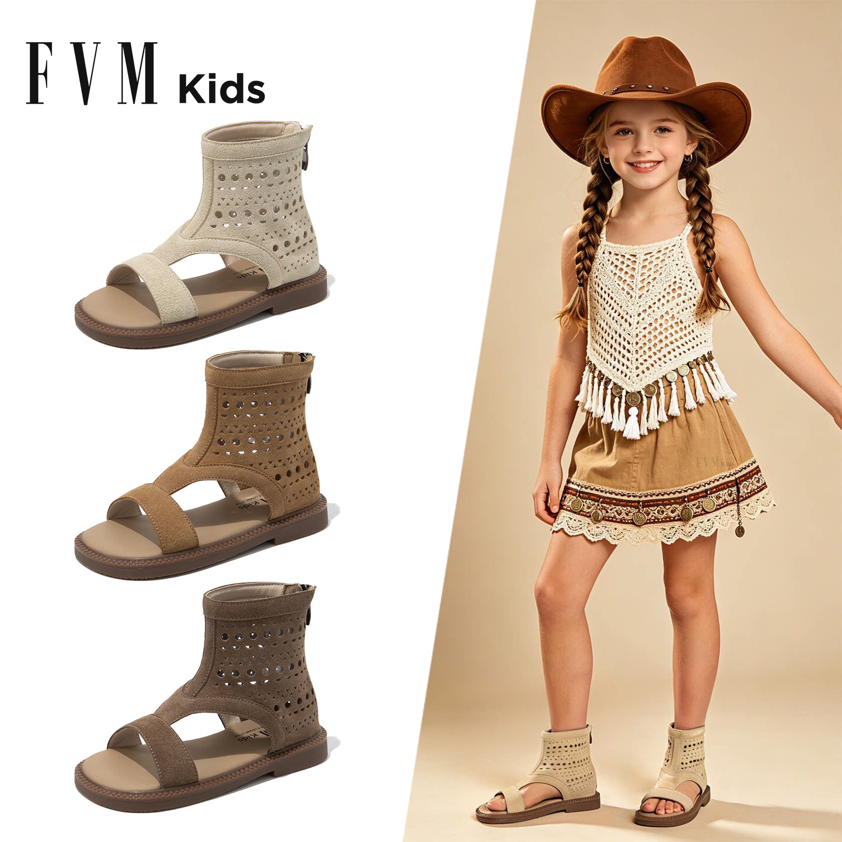 FVMKids女童夏季高帮勃肯凉鞋
