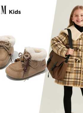 女童大棉鞋子儿童雪地靴2025新款冬季加绒毛毛女宝宝保暖勃肯冬鞋