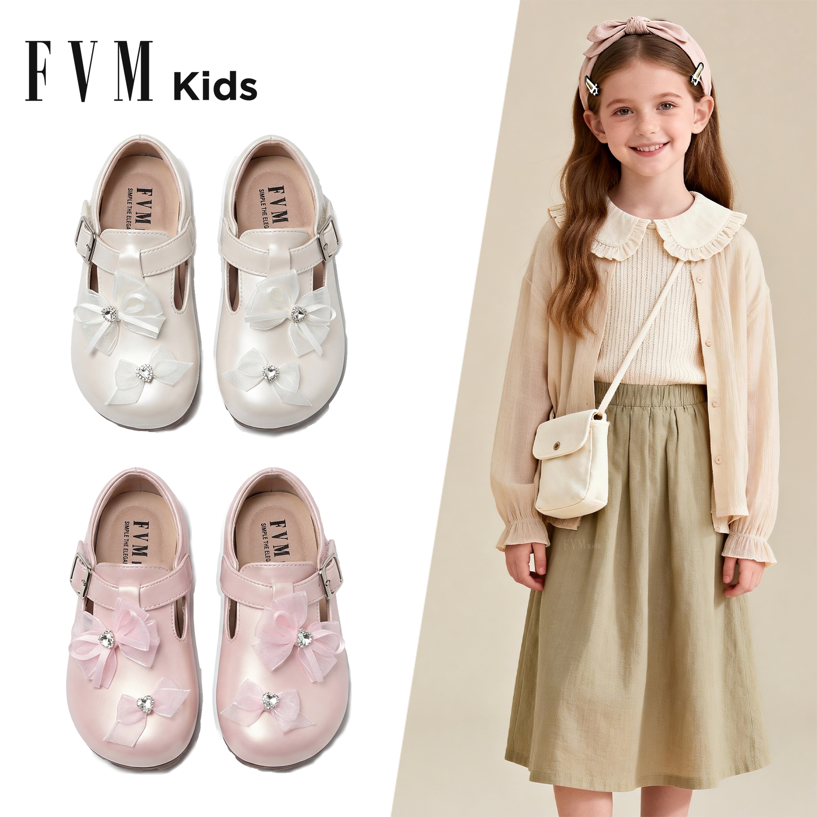 FVMKids女童玛丽珍皮鞋魔术贴