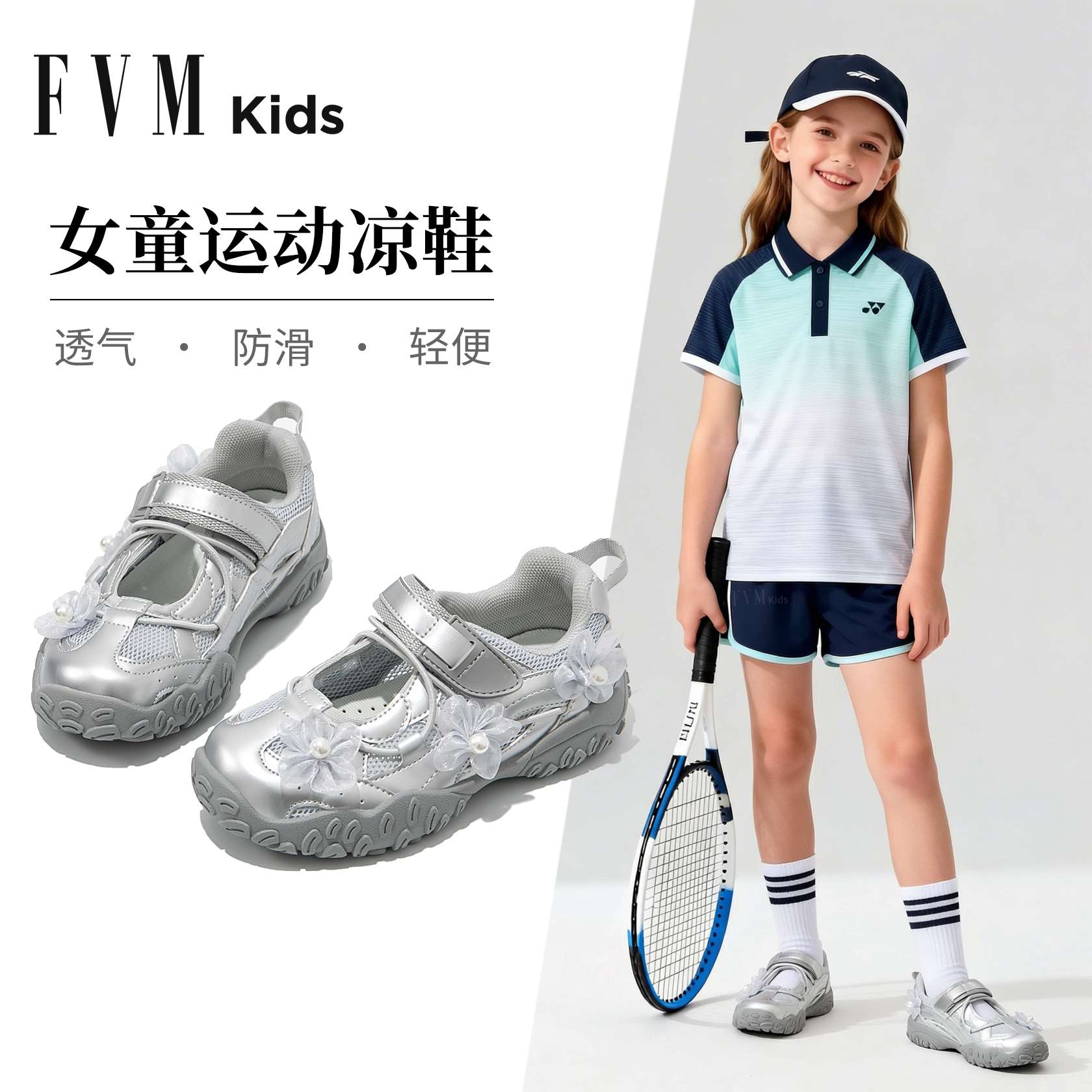 女童运动凉鞋儿童学生2026新款夏季夏款网面软底大童女孩透气防滑