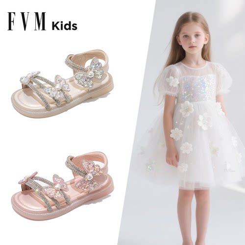 FVMKids夏季水钻花朵女童凉鞋