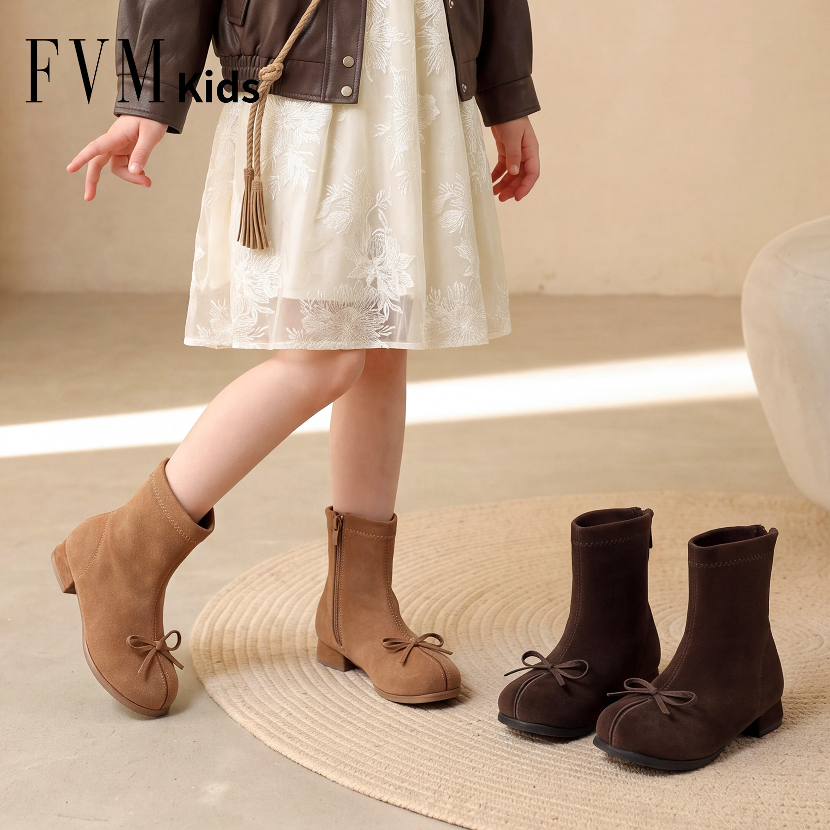 FVM女童鞋子儿童公主马丁短靴子