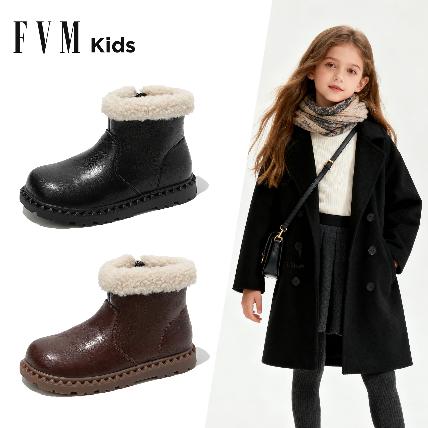 【加绒保暖】【女宝宝黑色皮靴】