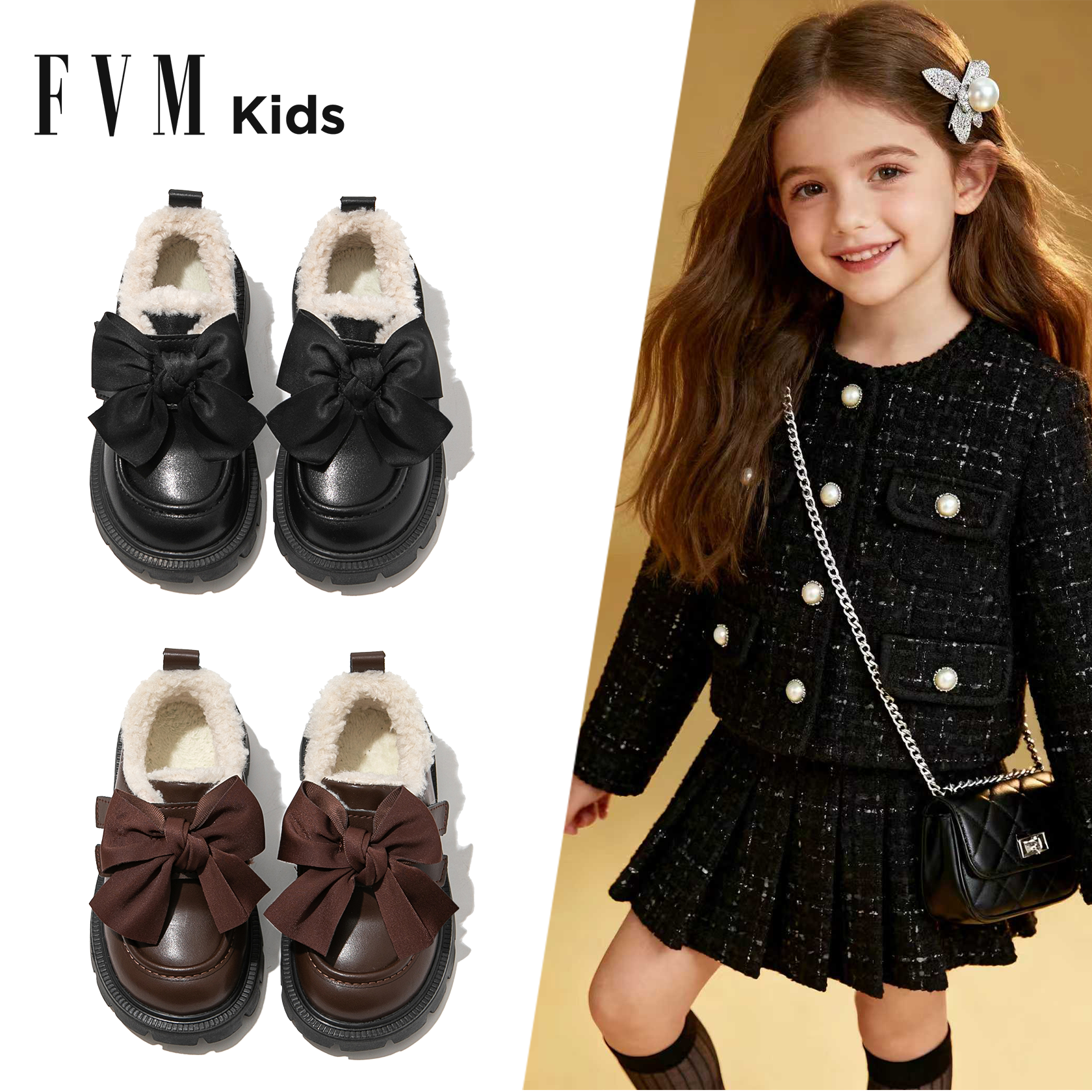 女童公主皮鞋保暖加绒