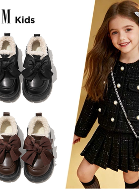 女童鞋子儿童公主皮鞋2025新款冬季加绒女宝毛毛鞋大棉黑色雪地靴