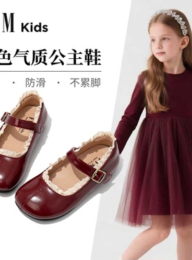 FVM女童红色气质公主小皮鞋儿童鞋子2025春秋季新款爆款软底单鞋