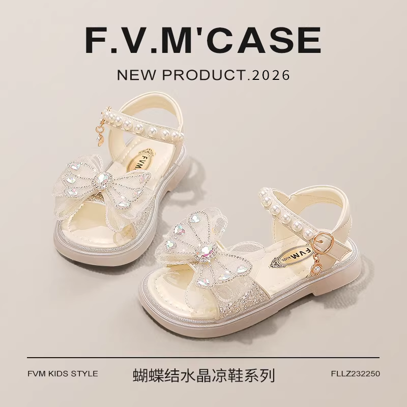 FVM女童鞋子儿童公主凉鞋2026新款夏季夏款爆款宝宝洋气水晶女孩