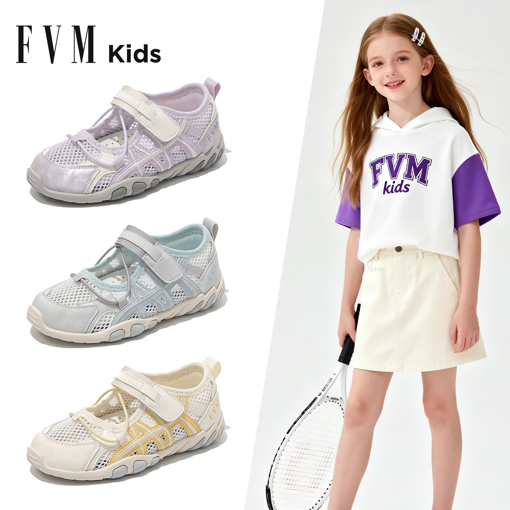 FVM女童鞋子儿童运动德训网鞋2026新款夏季夏款薄款大童网面透气