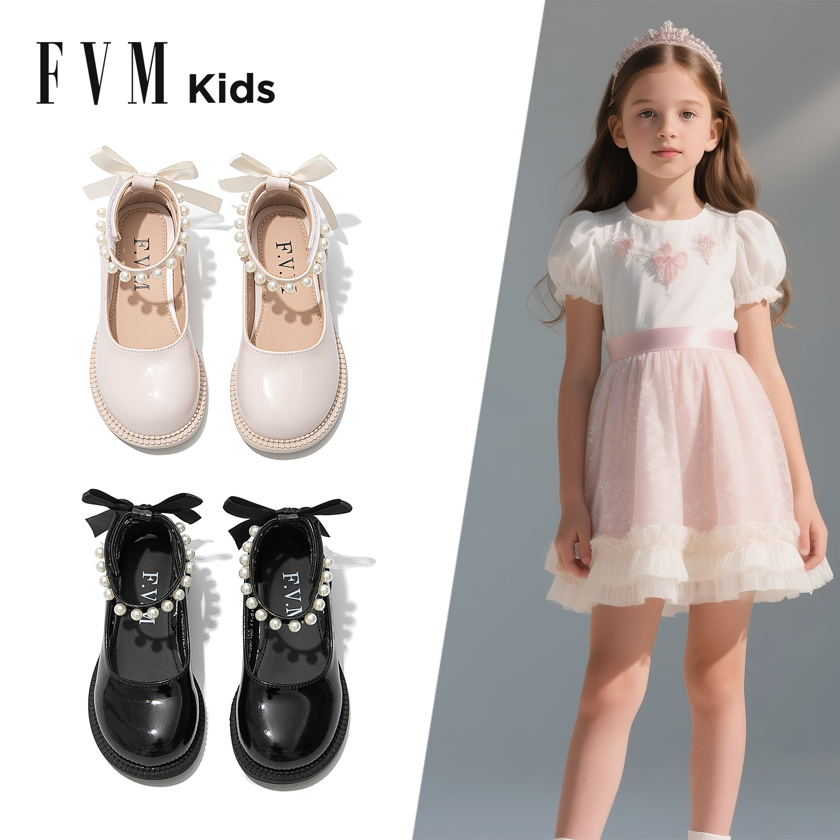 FVM女童小皮鞋儿童水晶公主鞋子2025新款大童洋气女孩礼服玛丽珍