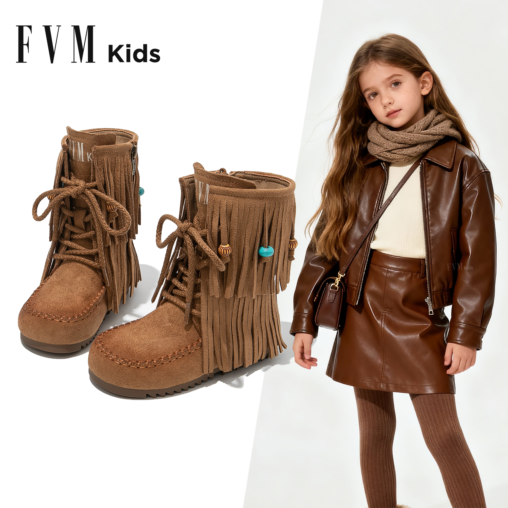 女童鞋子儿童马丁靴子2025新款秋冬季洋气大童加绒中筒流苏靴爆款