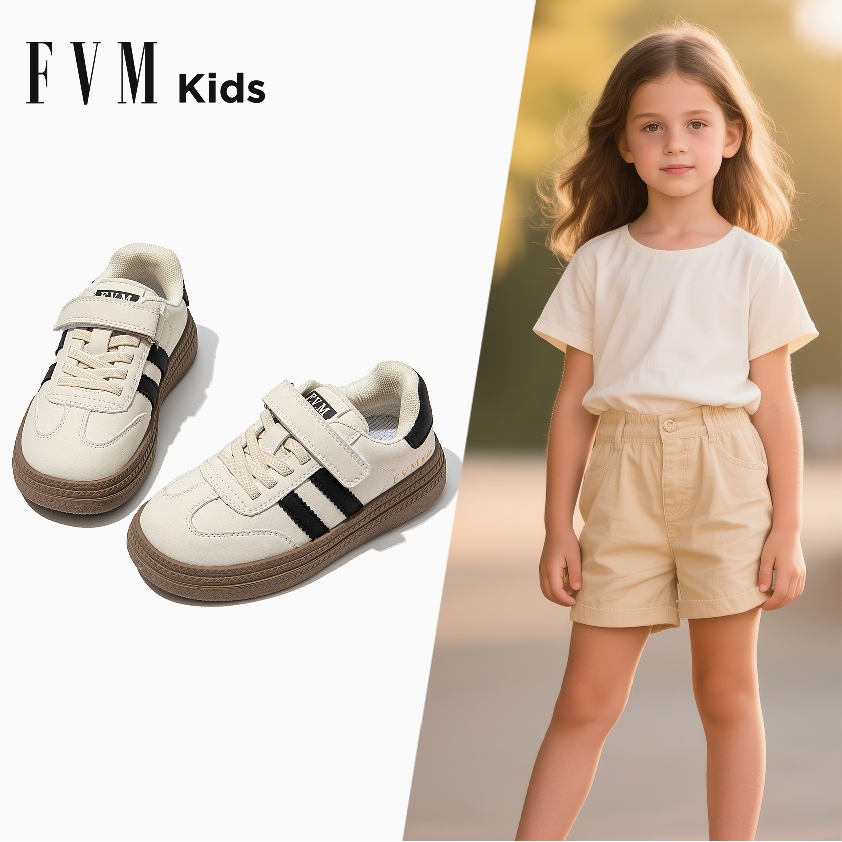 FVM大童白色德训运动板鞋女童鞋子2025新款夏季夏天女孩软底儿童