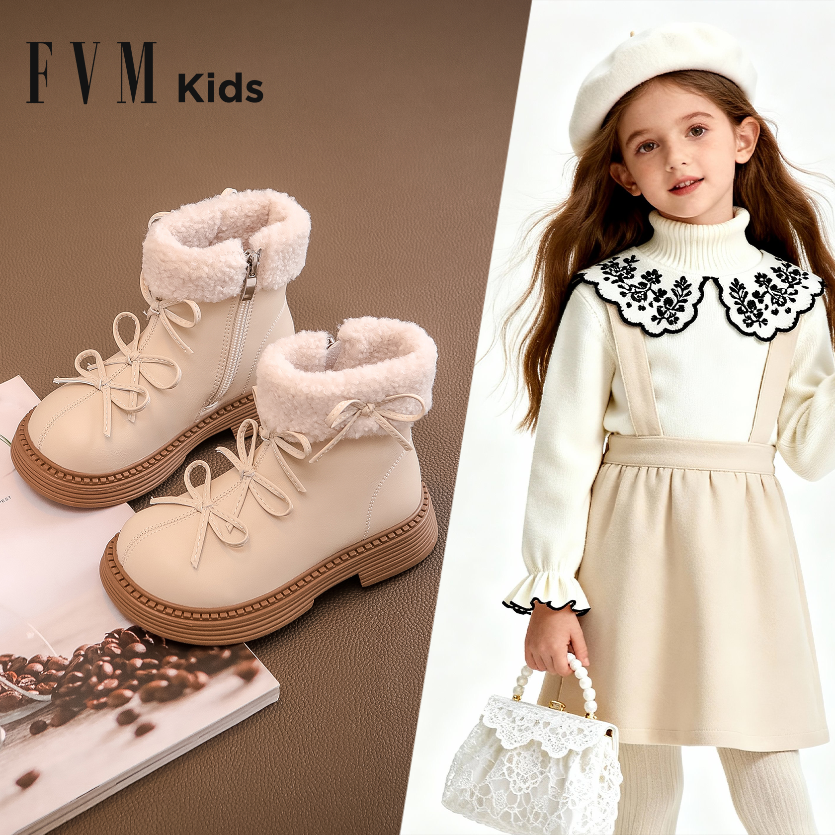 女童加绒公主雪地靴儿童大棉鞋子