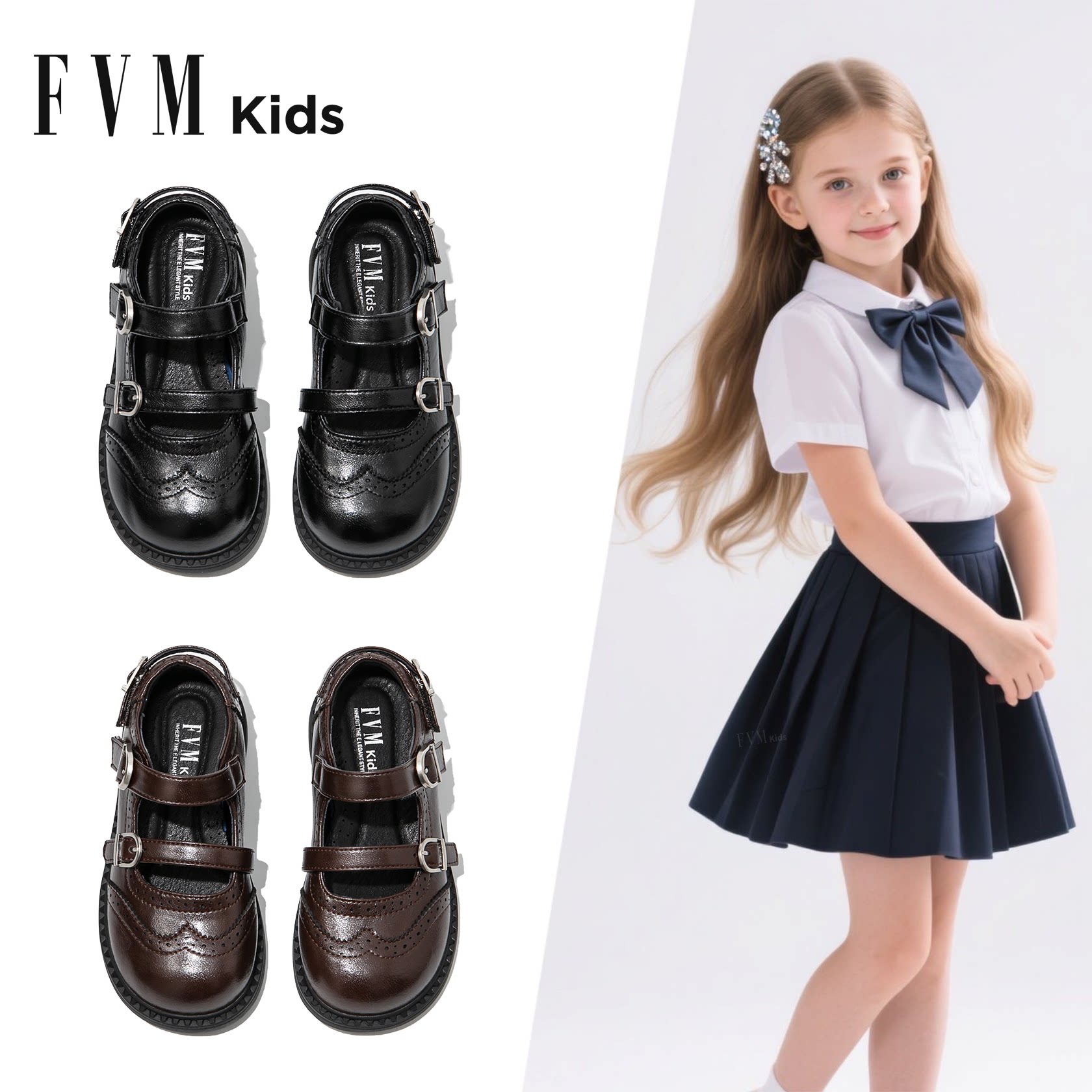 FVM女童鞋子儿童公主小皮鞋单鞋