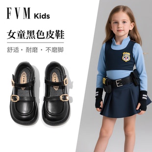 洋气2025新款 单鞋 豆豆女孩女宝宝 子儿童黑色小皮鞋 FVM女童公主鞋
