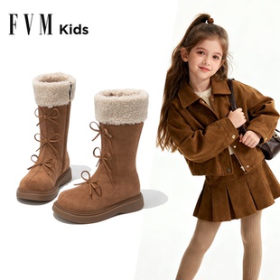 女童鞋子儿童长筒长靴子2026新款秋冬季加绒高筒雪地靴小公主皮靴