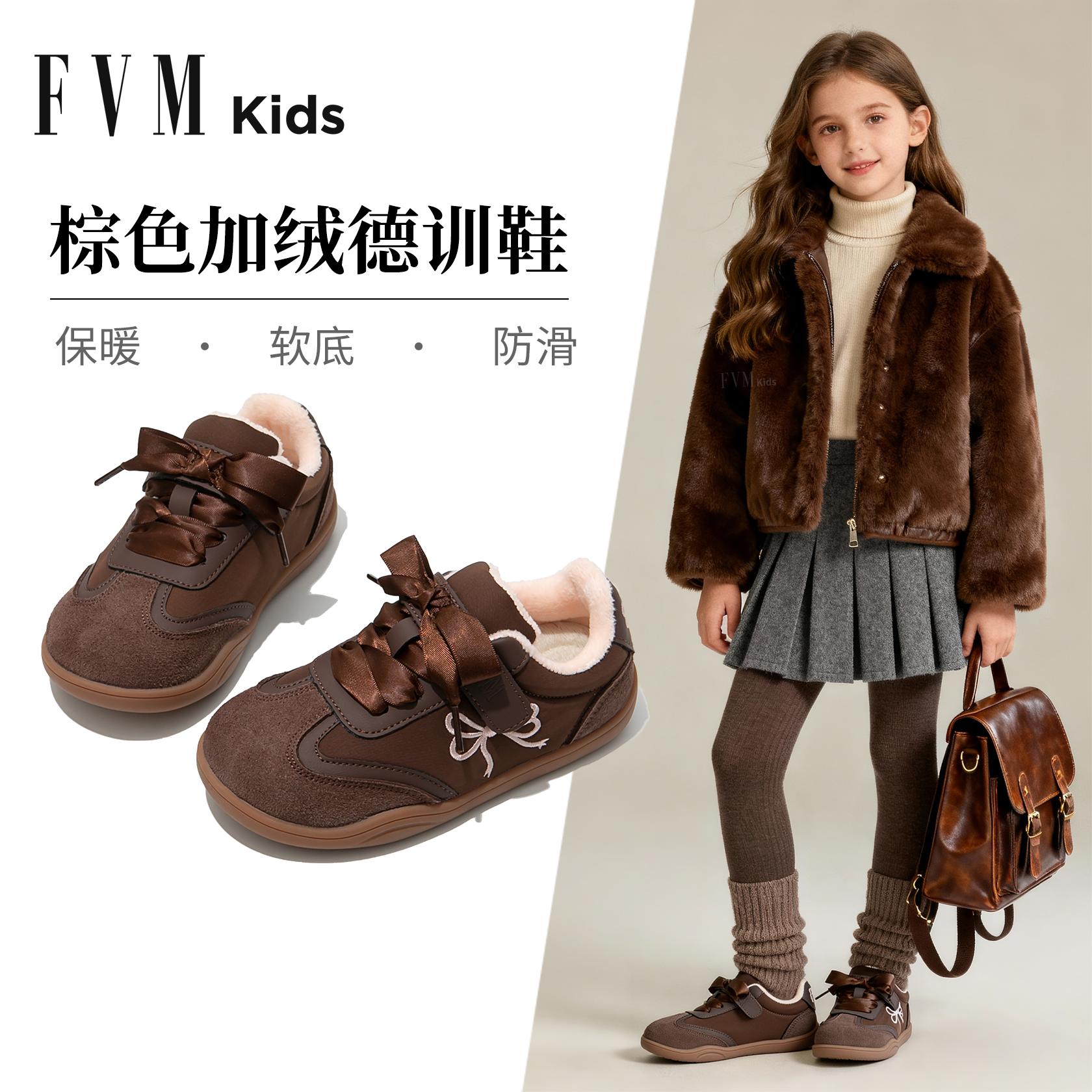【软底舒适】【棕色加绒德训鞋】