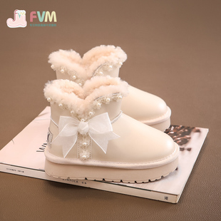 FVM女童鞋子儿童雪地靴2026冬季新款加绒加厚大棉鞋女孩皮毛一体