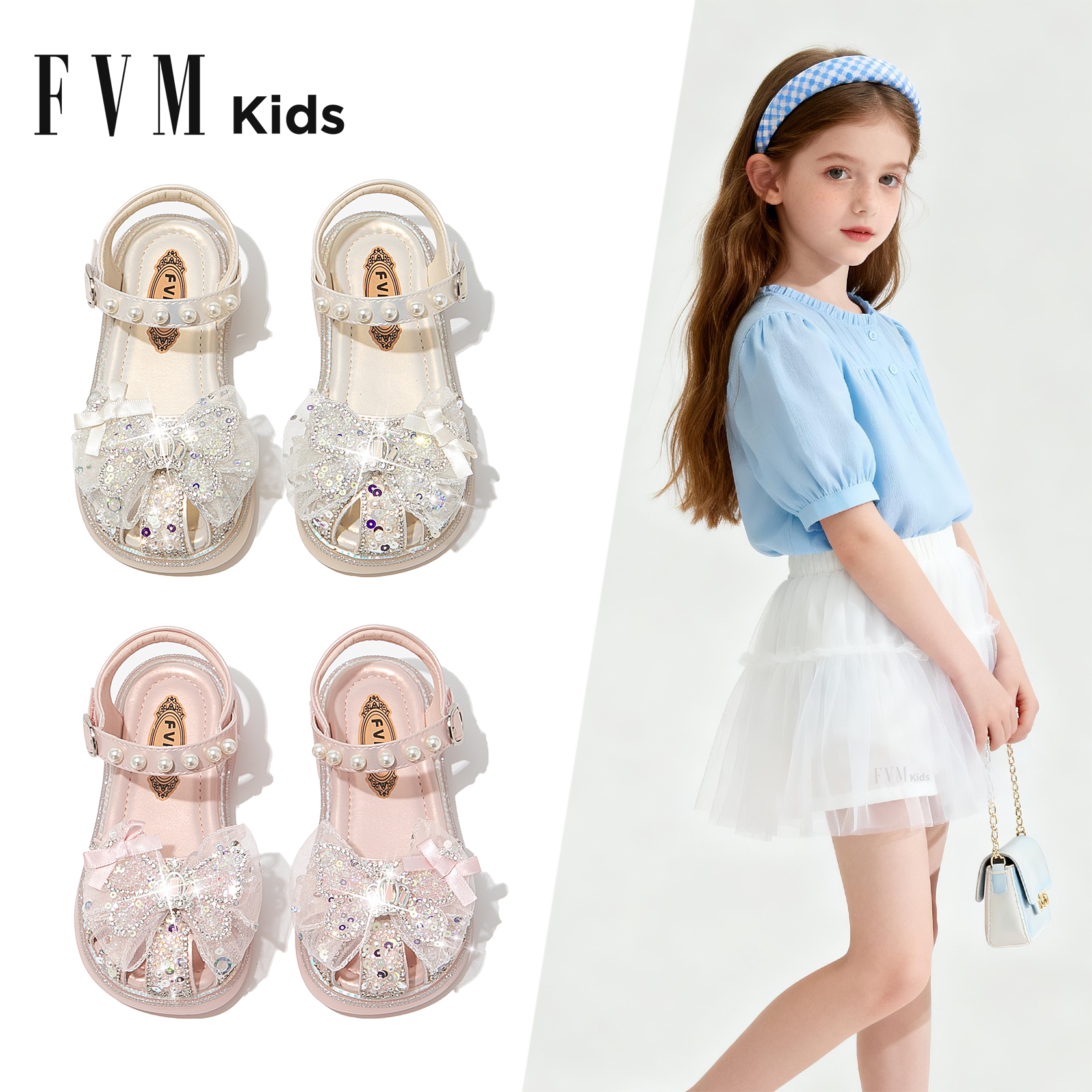 FVM夏季女童公主水晶凉鞋软底