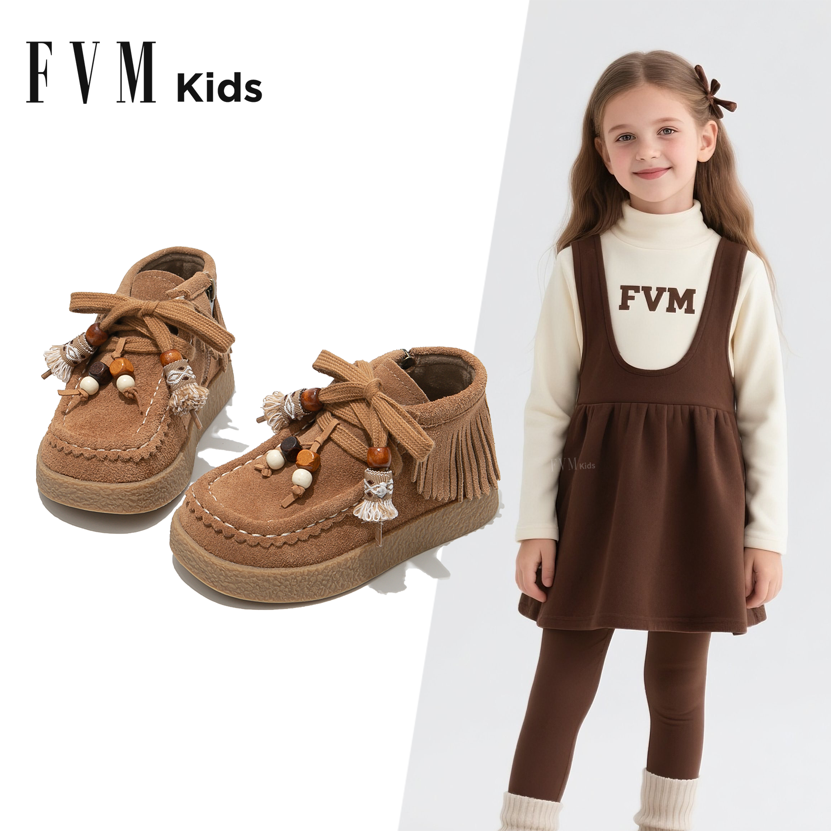 FVM女童流苏马丁靴美拉德小皮靴
