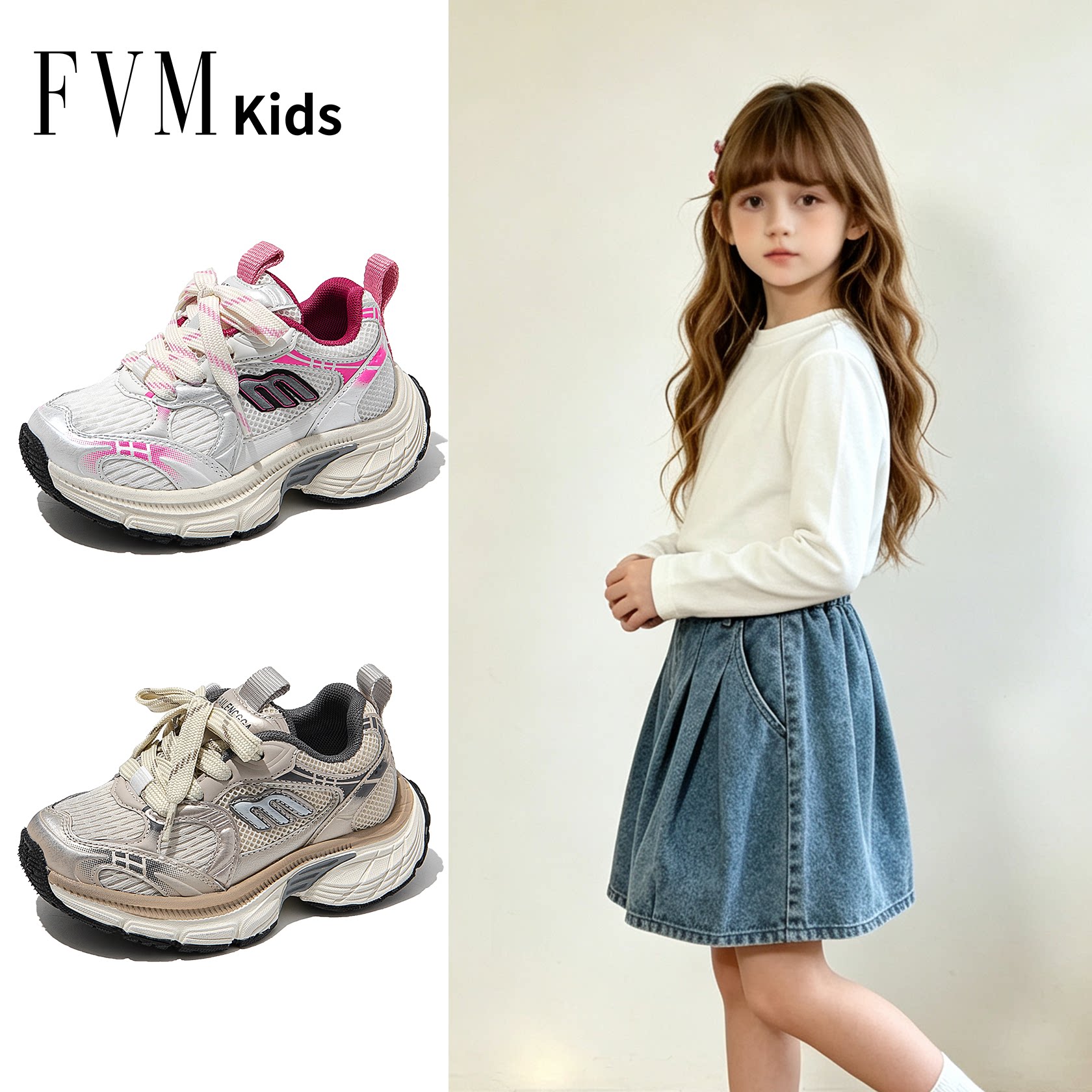 FVM女童鞋子儿童运动老爹鞋