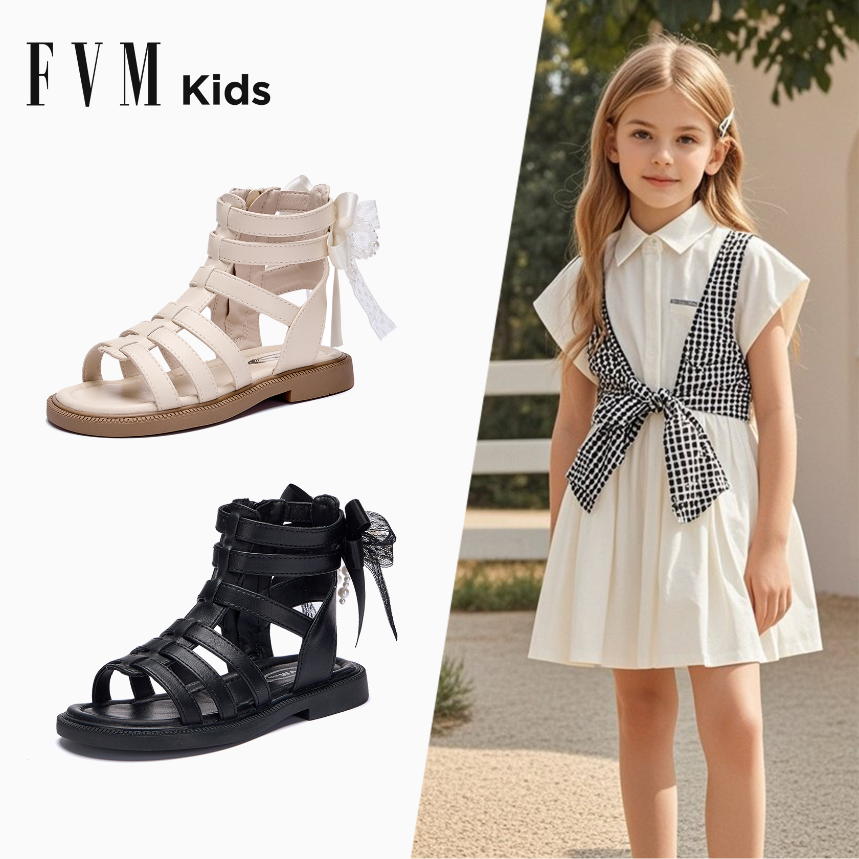 FVM女童鞋子儿童公主凉鞋2025新款夏季夏款女孩洋气时尚罗马大童