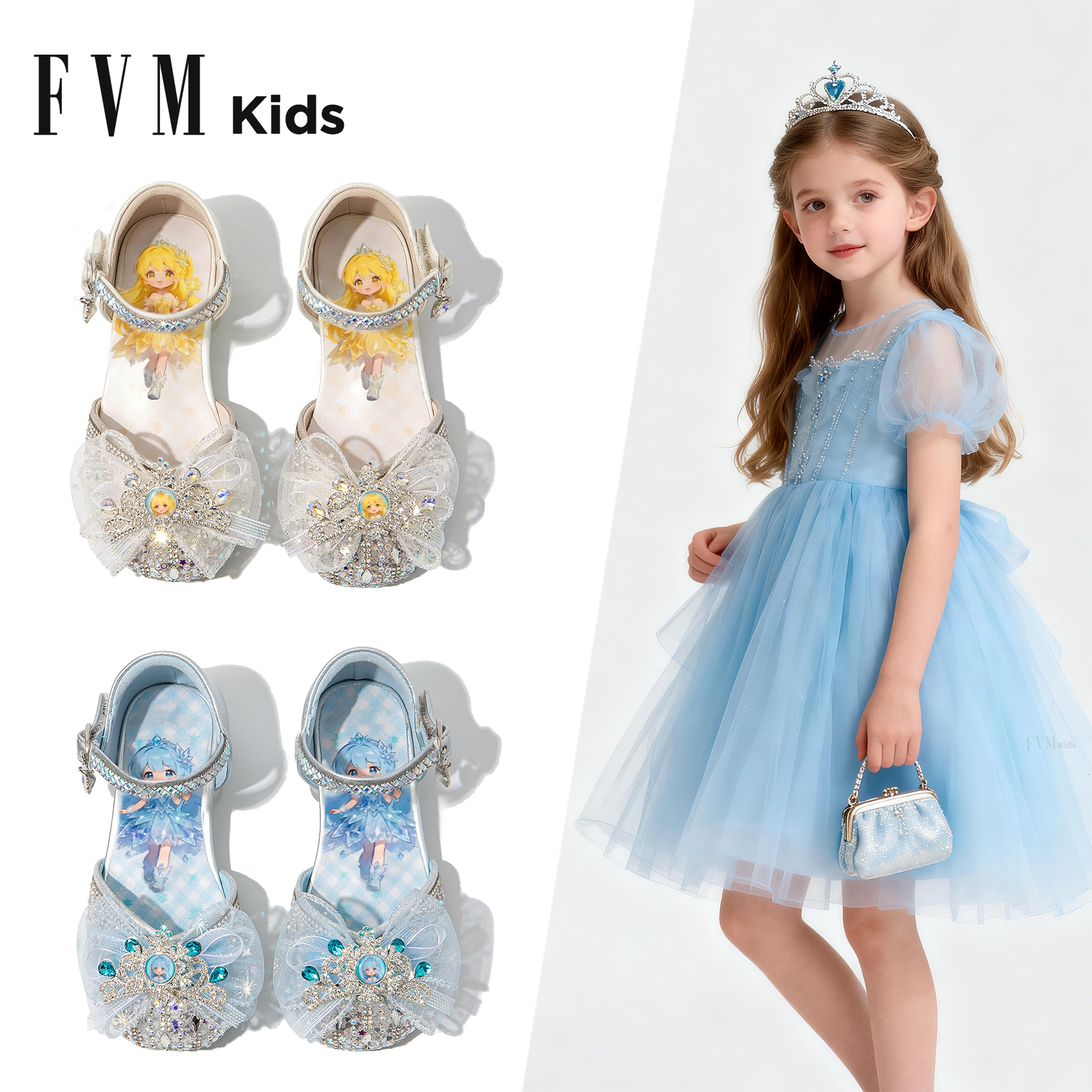 FVM女童鞋子儿童公主水晶凉鞋2026新款夏季夏款软底大童女孩艾莎