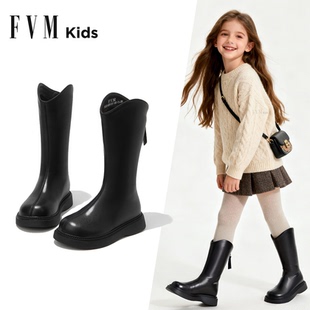 女童鞋子儿童公主长筒长靴2026新款冬季大童黑色冬靴加绒高筒皮靴
